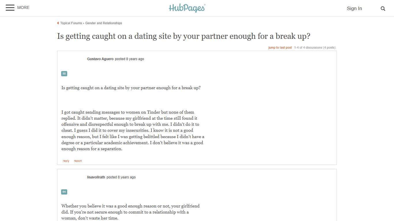 Is getting caught on a dating site by your partner enough for a break up?
